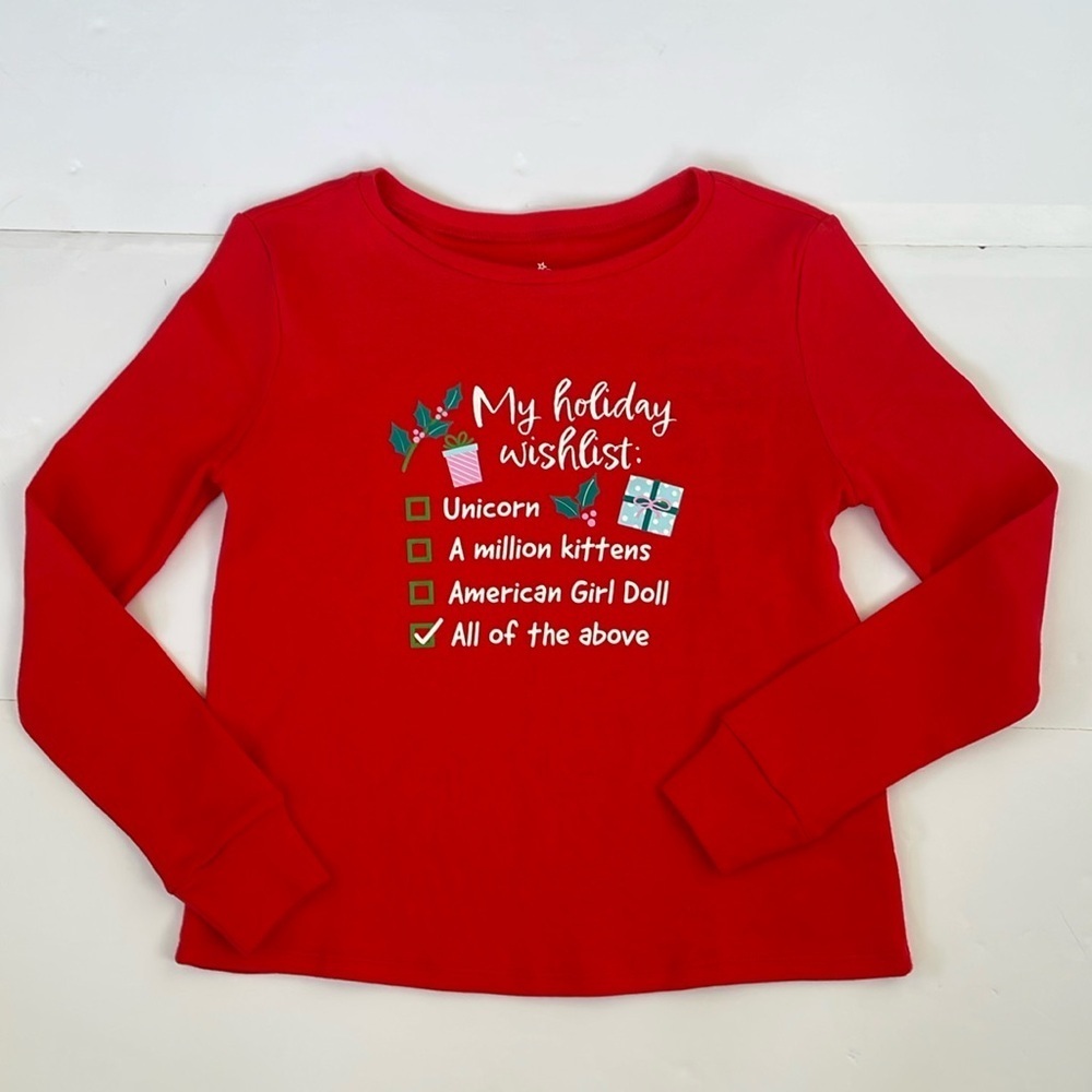 American Girl Long Sleeve Holiday Wishlist Cotton Shirt Size 14 Top Only